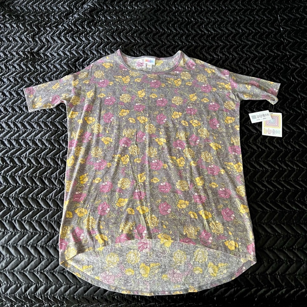 NWT LuLaRoe Irma Top, Size XXS, Soft Heather, Floral Print, High-Low Tunic Shirt